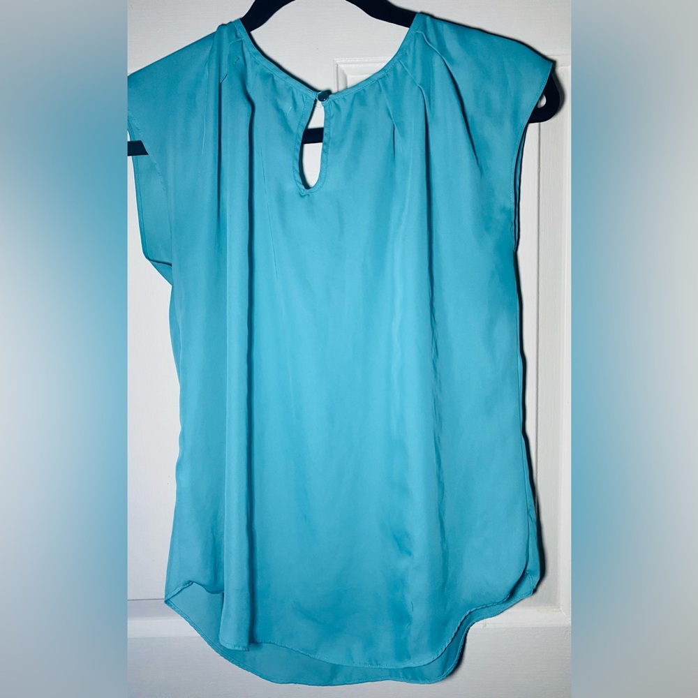 LC Lauren Conrad Women’s Turquoise Dress Blouse Decorative Bows And Pleats, S - Picture 3 of 3